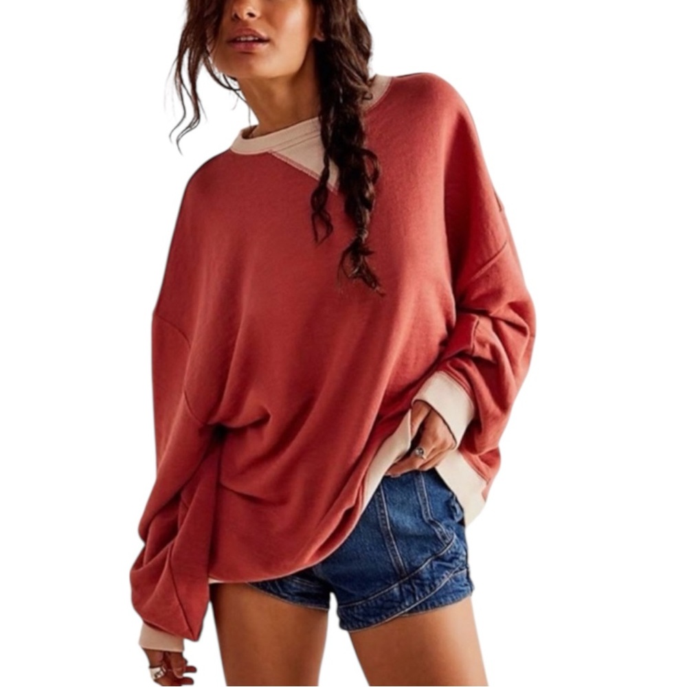 Free People We The Free Classic Crew Colorblock Sweatshirt in Warmstone